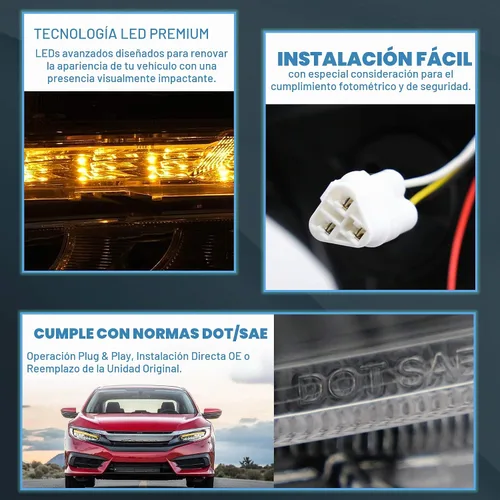 Vista 5 de VLAND Conjunto de faros delanteros para Honda Civic DRL 2016-2021 de 10ª generación con animación de inicio 44-46/Azul DRL
