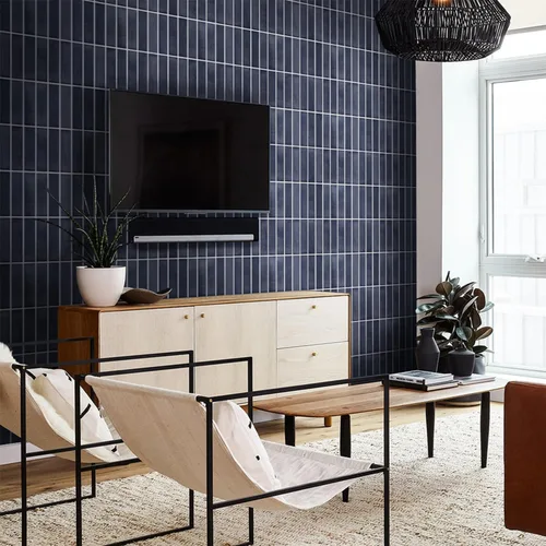 Vista 2 de Commomy Azulejos de pared de PVC ultraligero de 11.8 x 11.8 pulgadas, 10 unidades, color azul marino mate, para cocina, baño, inquilinos, azulejos