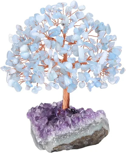 Vista 11 de Jovivi Árbol de Dinero de Cristal Curativo de Gemas de 7 Chakras Naturales sobre Base de Geoda Drusa de Racimo de Amatista, Cristales de Feng Shui