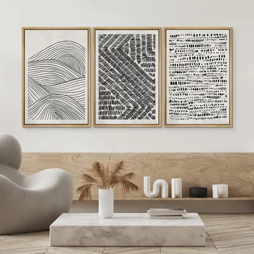Vista 472 de SIGNWIN Lienzo enmarcado para pared, juego de arte neutro de bosque brumoso, ilustraciones en tono tierra, arte moderno, decorativo, bohemio