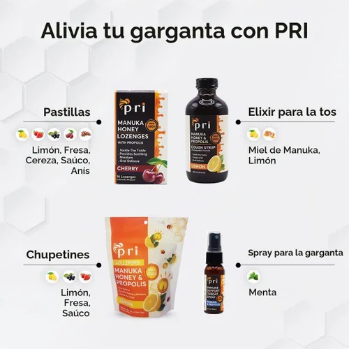 Vista 6 de P.R.I Miel de Manuka con Própolis, Certificada MGO 300+ – Piruletas para calmar la garganta, sabor saúco, (24 piruletas, 184 g)