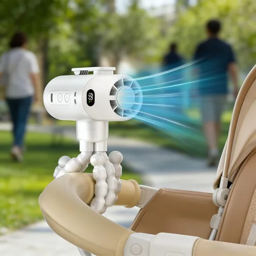 Vista 8 de Flexible Multi Leg Clip On Stroller Fan with 5 Settings and 4000mAh Rechargeable Battery for Infant Crib and Tr White