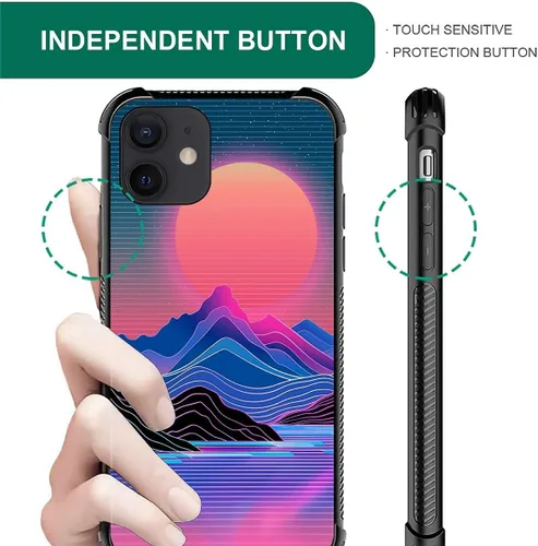 Vista 6 de CARLOCA Funda compatible con iPhone 12 Mini, funda Synthwave Purple Landscape Retro para iPhone 12 Mini, diseño gráfico, a prueba de golpes