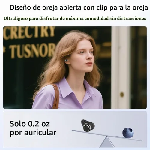 Vista 3 de Auriculares de oreja abierta I5, auriculares inalámbricos Bluetooth 6.0 para iPhone y Android, gimnasio y correr, IPX5 a prueba de sudor, tiempo
