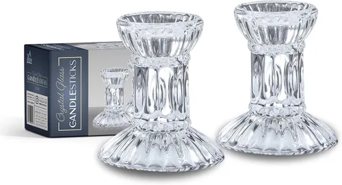 Vista 2 de Ner Mitzvah Juego de 2 portavelas de cristal de 3 pulgadas de alto para velas cónicas