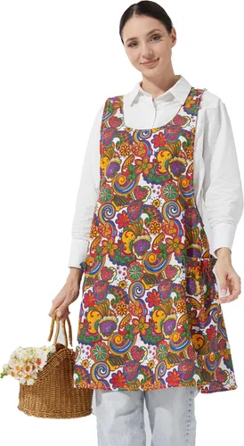 Vista 36 de Delantales ajustables con espalda cruzada para mujer con bolsillos de algodón y lino para cocinar y hornear
