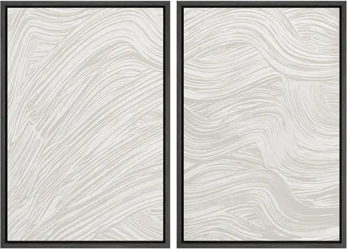 Vista 56 de Ashbrook - Set de arte de pared en lienzo enmarcado, tonos orgánicos de la tierra en beige y marrón con ilustraciones de trazos circulares, arte