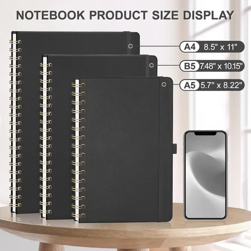 Vista 7 de AHGXG Cuaderno de espiral rayado de 8.5 x 11 pulgadas, cuadernos grandes A4 para mujeres y hombres, cuaderno de cuero de tapa dura con rayas