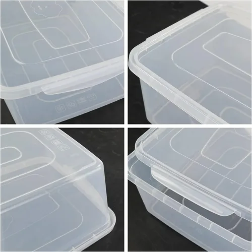 Vista 3 de Vababa Paquete de 2 cajas a prueba de masa de pizza de 16 L con tapa, recipiente transparente para almacenamiento de pizza de alimentos