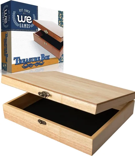 Vista 11 de Old World caja de tesoro de madera con pestillo de metal.