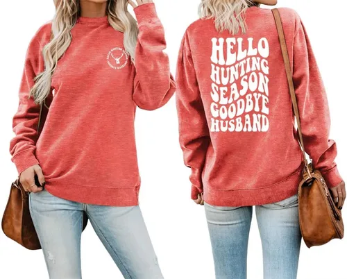 Vista 10 de DUDIHOHX Hello Hunting Season Goodbye Husband - Sudadera de manga larga con estampado de moda, casual, cuello redondo
