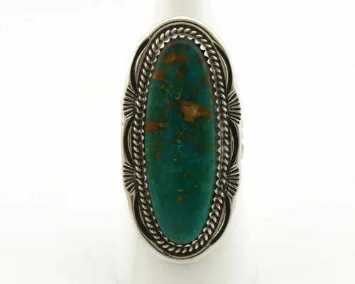 Vista 4 de Anillo Navajo 0.925 plata azul suroeste turquesa artista Talhat C.80's, Plata de ley, turquesa