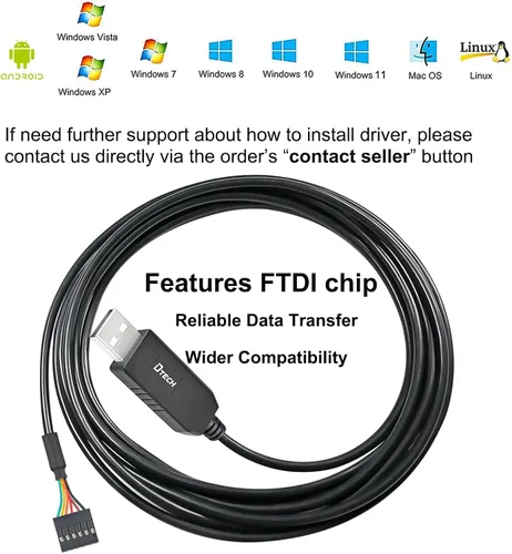 Vista 2 de DTECH Cable serie USB a TTL de 6 pies 3.3 V 6 pines UART adaptador genuino FTDI FT232RL chip Debug Cable compatible con Windows 11 10 8 7 Linux MAC