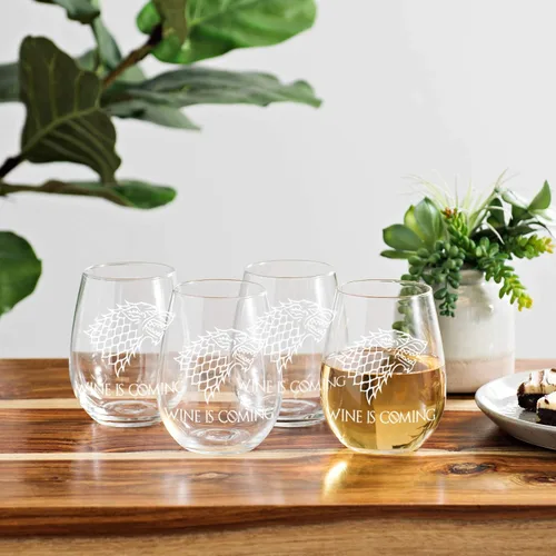 Vista 6 de Copa de vino sin tallo "Wine is Coming", regalo de Navidad perfecto para los fanáticos de Juego de Tronos