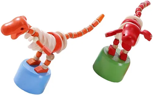Vista 4 de 2pcs Pulgar de madera Push Puppet Finger Dinosaur con base de prensa de madera