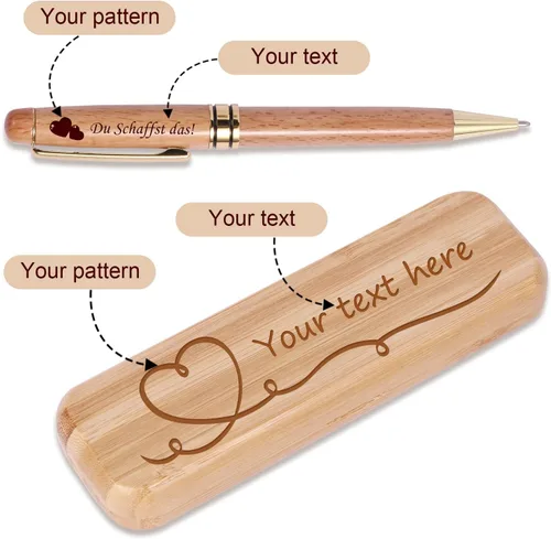 Vista 4 de Juego de regalo de bolígrafo de madera de lujo grabado personalizado con estuche de negocios, bonito bolígrafo de escritura con caja y repuestos