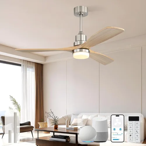 Vista 29 de Sofucor Ventilador de techo con luces y control remoto, ventilador de techo de madera LED moderno de 52 pulgadas con varillas descendentes