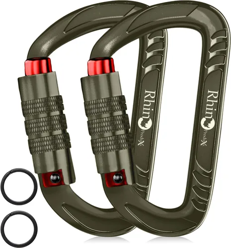Vista 25 de Rhino Produxs 12kN (2697 lbs) Heavy Duty Carabiner Clips Autolocking Negro