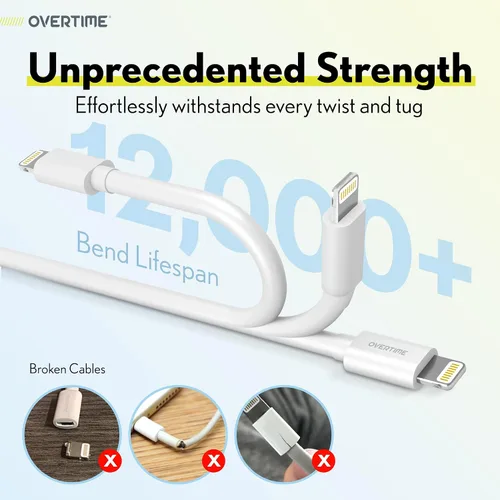 Vista 4 de Overtime Cable Lightning para iPhone, certificado MFI, cable de carga USB-A a Lightning portátil e inteligente, cable de carga rápida de Apple