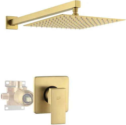 Vista 21 de Conjunto de llave de regadera color negro mate, sistema de regadera de lluvia para baño con cabezal de regadera de metal de acero inoxidable, kit