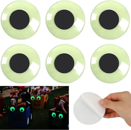 Vista 18 de PETKNOWS 6 piezas de ojos gigantes que brillan en la oscuridad, 1 pulgada autoadhesivos, ojos luminosos brillantes para manualidades, calcomanías