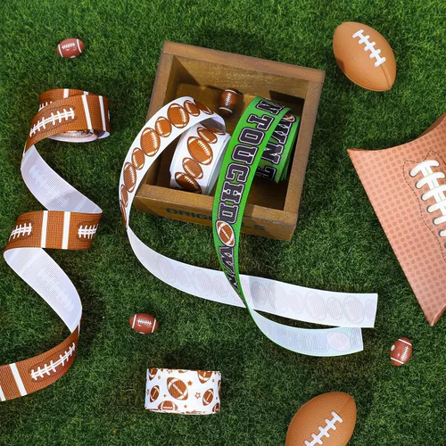 Vista 4 de Whaline 6 rollos de cinta de grogrén de fútbol de 30 yardas, cinta decorativa de tela para campo de pelota de rugby, cinta de envoltura de deportes