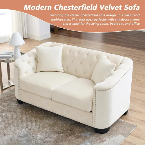 Vista 6 de mikibama Sofá de Amor Chesterfield Moderno de Terciopelo, Sofá Seccional de 59 Pulgadas, Lujoso Sofá Tapizado con Mechones de 2 Asientos con Brazos