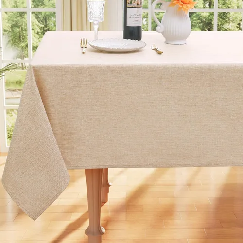 Vista 11 de Smiry Mantel redondo de lino sintético, mantel de tela de arpillera impermeable, fundas decorativas lavables para cocina, comedor, fiestas, 60 x 60