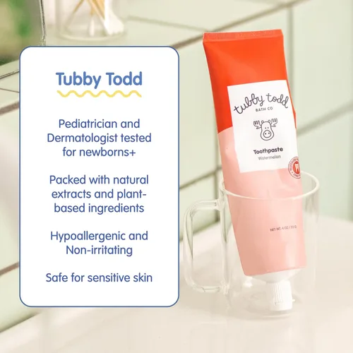 Vista 4 de TUBBY TODD Pasta de dientes sin flúor para niños, hecha con xilitol, pasta de dientes segura para bebés, niños pequeños, bebés y niños, 4 onzas