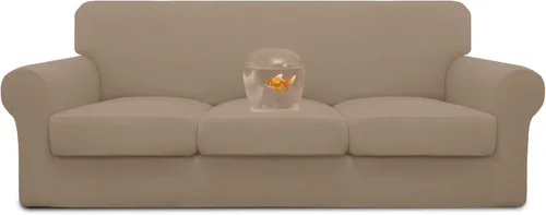 Vista 10 de Easy-Going Funda de sofá 100% impermeable doble de 3 piezas, elástica, suave, para perros, para sofá de 2 cojines separados, protector de muebles a
