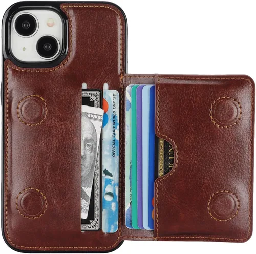 Vista 16 de KIHUWEY - Funda tipo cartera para iPhone 15 (piel, tarjetero), color negro Ranuras para tarjetas de crédito, soporte, piel sintética, cierre