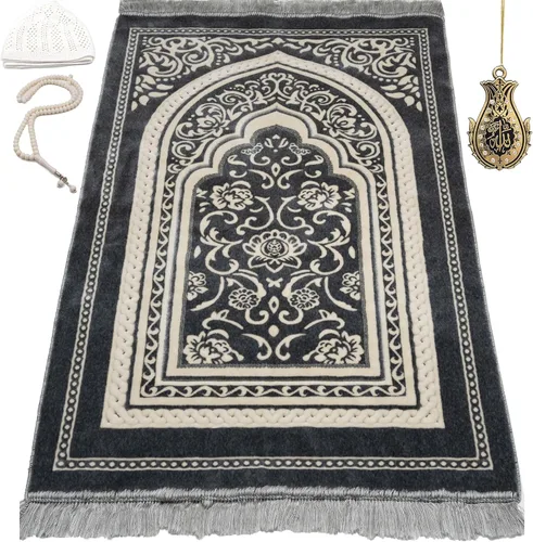 Vista 10 de Modefa Alfombra de oración de terciopelo islámico turco, gruesa, ancha, suave, para hombres y mujeres, tapete de oración grande, regalo de Eid