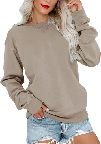 Vista 24 de Bingerlily Sudadera casual de manga larga para mujer, cuello redondo, linda sudadera pullover de ajuste relajado, tops