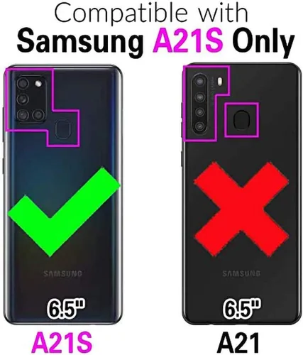 Vista 2 de Asuwish Funda de teléfono para Samsung Galaxy A21S con protector de pantalla de vidrio templado y tarjetero con soporte para tarjetero, accesorios