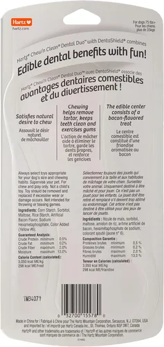 Vista 7 de Hartz Chew 'n Clean Dental Duo Golosina dental para perros con sabor a tocino y masticable, extra grande