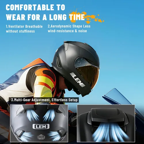 Vista 4 de LEM Cascos de motocicleta de cara completa, cascos para hombres, con certificado DOT, PINLOCK y DVS de doble visión, casco de motocicleta de calle