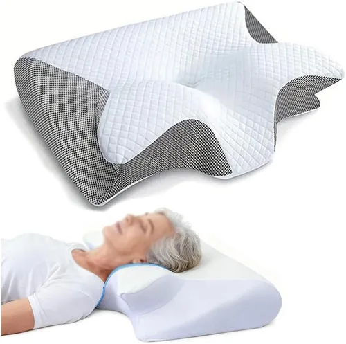 Vista 8 de Almohada ortopédica ergonómica para dolor de cuello y hombros, almohada cervical de espuma viscoelástica para dolor de cuello, color negro, 1 unidad