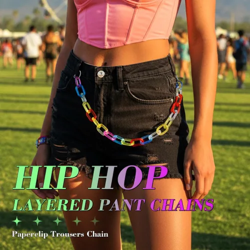 Vista 5 de Cadena de pantalón para mujer, cadena de mezclilla estilo hip hop, para pantalones coloridos Una capa