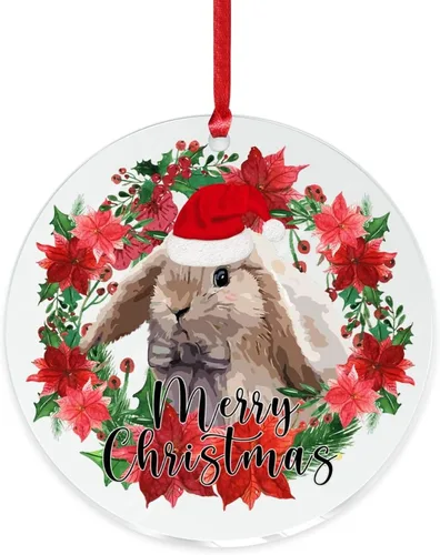 Vista 3 de Adorno acrílico circular de 3 pulgadas para decoración de árbol de Navidad, corona de feliz Navidad, conejo de animal, colgante de acrílico
