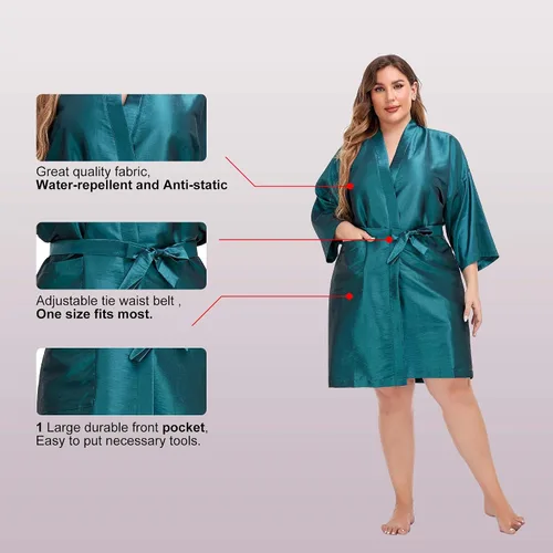 Vista 3 de PERFEHAIR Bata de peluquería para clientes, estilo kimono (azul)