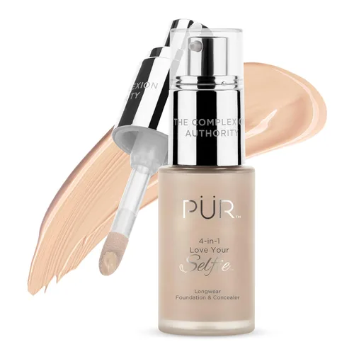 Vista 14 de PÜR MINERALS 4-in-1 Love Your Selfie Foundation & Concealer - Longwear Medium-to-Full Coverage Liquid Makeup Foundation with Hydrating Blend for