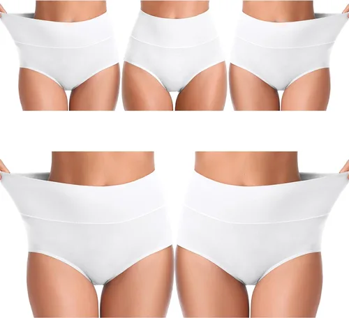 Vista 12 de UMMISS - Ropa interior de algodón de cintura alta para mujer, cobertura completa, suave, cómoda, multipack de braguitas Negro-gris-total