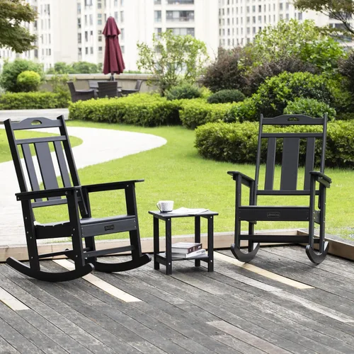Vista 8 de nalone Juego de sillas mecedoras para exteriores de 2 piezas, silla mecedora resistente a todo clima de HDPE para porche, silla mecedora de patio