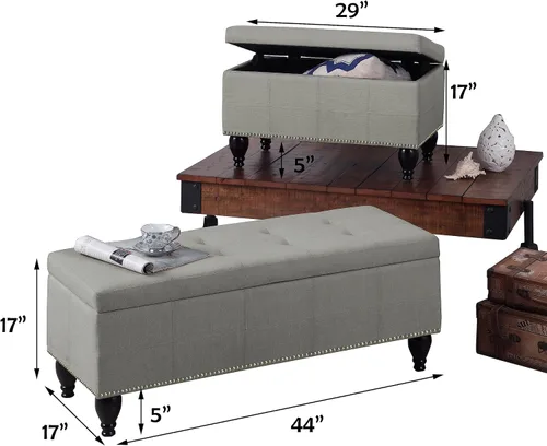 Vista 2 de Rosevera Berta - Parte superior tapizada de poliéster con cabeza de clavo rectangular para sala de estar, reposapiés, dormitorio, entrada, banco