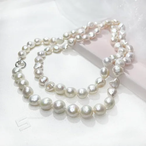 Vista 5 de Big Baroque Pearls Lariat Necklace, 12-13MM Freshwater Cultured Pearls In Sterling Silver Clasp Necklace, 37" Long Strand Pearl Necklace