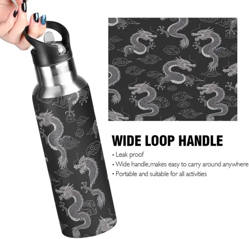 Vista 4 de Insulated Water Bottle 20 Oz, BPA-Free Sport Water Bottle for Gym Outdoor Travel School, Dragons Cloud Black