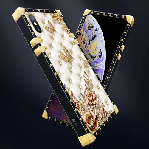 Vista 4 de Funda compatible con iPhone X/Xs, TPU suave de lujo y parte trasera de policarbonato duro para niñas y mujeres, funda protectora a prueba de golpes