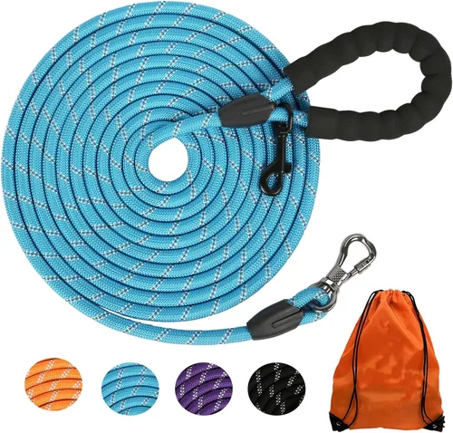 Vista 9 de Correa larga para perros para entrenamiento de 16 pies/20 pies/30 pies/50 pies/100 pies, correa reflectante con gancho bloqueable, cuerda resistente