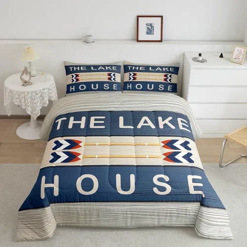 Vista 8 de jejeloiu Juego de edredón de lago para niños, tamaño individual, juego de ropa de cama relajante de paleta de lago para niños, decoración de casa