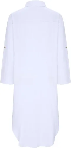 Vista 6 de utcoco Vestido largo casual de lino y algodón para mujer, con solapa, botones, manga con puños, abertura lateral, con bolsillos